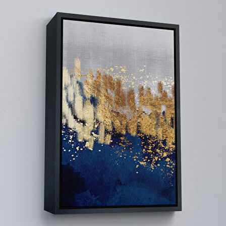 Altın Çerçeveli Mavi ve Altın Detaylı Modern Tablo