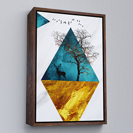 Siyah Çerçeveli Modern Tasarım Altın Geyikler Tablosu