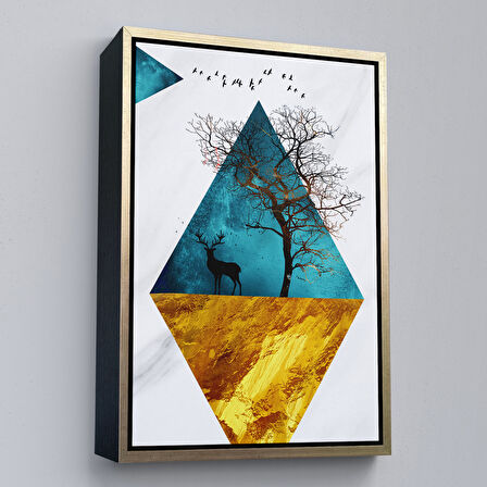 Siyah Çerçeveli Modern Tasarım Altın Geyikler Tablosu