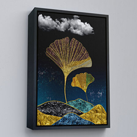 Beyaz Çerçeveli Modern Tasarım Altın Yaprak Tablosu