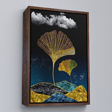 Kahverengi Çerçeveli Modern Tasarım Altın Yaprak Tablosu