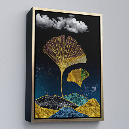 Kahverengi Çerçeveli Modern Tasarım Altın Yaprak Tablosu