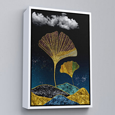 Kahverengi Çerçeveli Modern Tasarım Altın Yaprak Tablosu