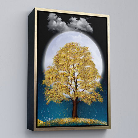 Beyaz Çerçeveli Modern Tasarım Altın Ağaç Tablosu