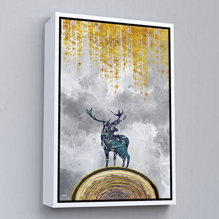 Beyaz Çerçeveli Modern Tasarım Altın Geyik Tablosu