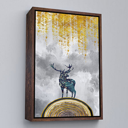 Beyaz Çerçeveli Modern Tasarım Altın Geyik Tablosu