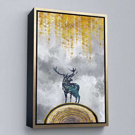 Beyaz Çerçeveli Modern Tasarım Altın Geyik Tablosu