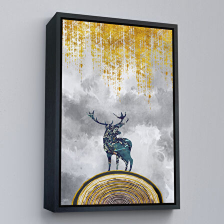 Beyaz Çerçeveli Modern Tasarım Altın Geyik Tablosu