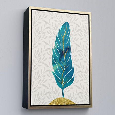 Siyah Çerçeveli Modern Tasarım Altın Tüyler Tablosu