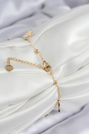 316L Çelik Sıralı Yıldız Model Gold Renk Kadın Bileklik 5886