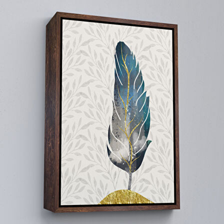 Beyaz Çerçeveli Modern Tasarım Altın Tüyler Tablosu