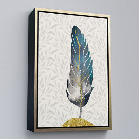 Beyaz Çerçeveli Modern Tasarım Altın Tüyler Tablosu