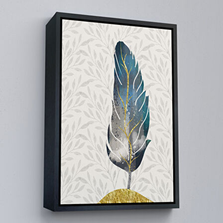 Beyaz Çerçeveli Modern Tasarım Altın Tüyler Tablosu