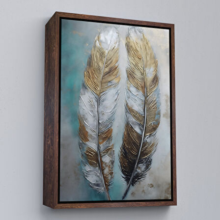 Beyaz Çerçeveli Modern Tasarım Altın Tüyler Tablosu