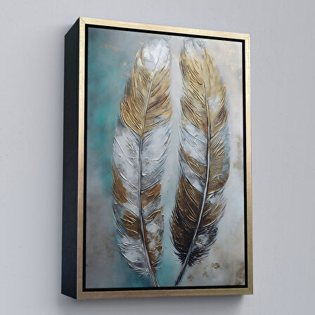 Beyaz Çerçeveli Modern Tasarım Altın Tüyler Tablosu