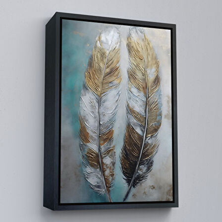 Beyaz Çerçeveli Modern Tasarım Altın Tüyler Tablosu
