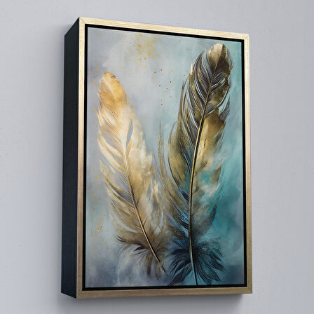 Beyaz Çerçeveli Modern Tasarım Altın Tüyler Tablosu