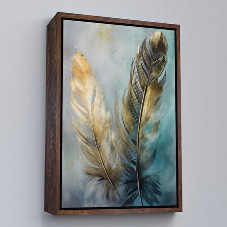 Kahverengi Çerçeveli Modern Tasarım Altın Tüyler Tablosu