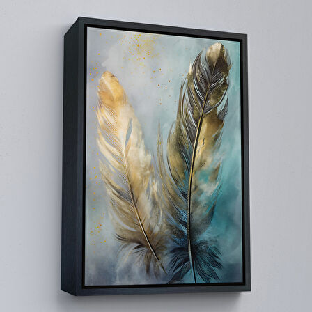 Kahverengi Çerçeveli Modern Tasarım Altın Tüyler Tablosu