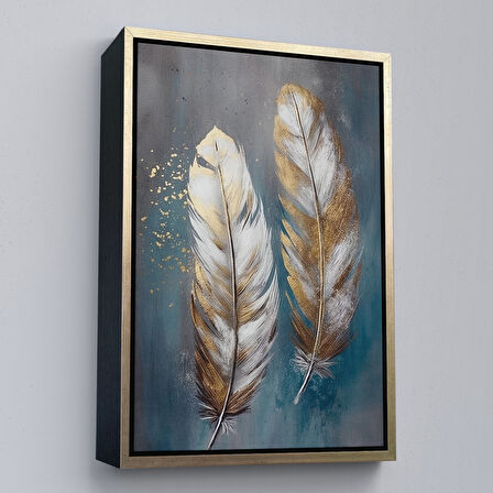 Altın Çerçeveli Modern Tasarım Altın Tüyler Tablosu