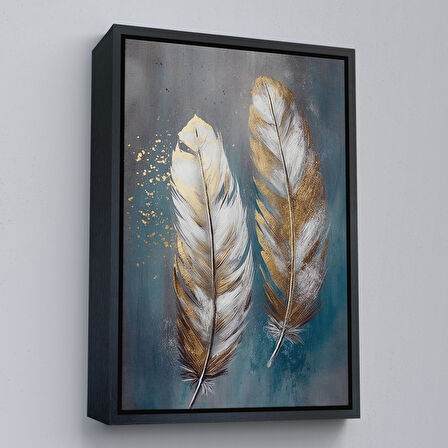 Altın Çerçeveli Modern Tasarım Altın Tüyler Tablosu