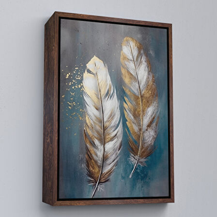 Altın Çerçeveli Modern Tasarım Altın Tüyler Tablosu