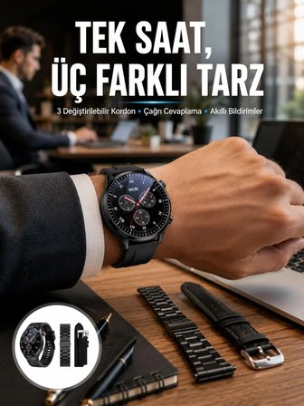 Akıllı Saat Yeni Nesil Üç Kordonlu Nabız Ölçer Çağrı Cevaplama Yeni Nesil