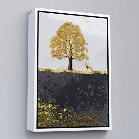 Siyah Çerçeveli Modern Tasarım Altın Geyik Tablosu