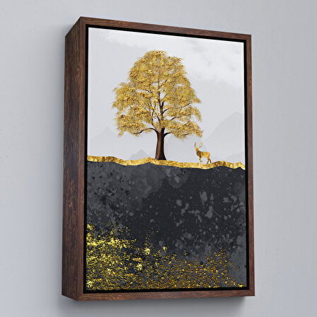 Siyah Çerçeveli Modern Tasarım Altın Geyik Tablosu