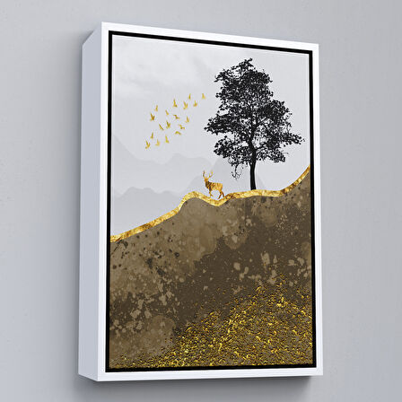 Altın Çerçeveli Modern Tasarım Altın Geyik Tablosu