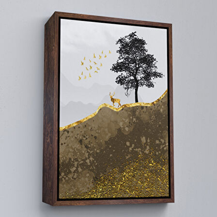 Altın Çerçeveli Modern Tasarım Altın Geyik Tablosu