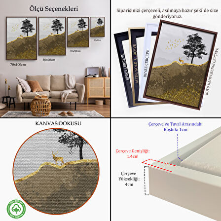 Altın Çerçeveli Modern Tasarım Altın Geyik Tablosu