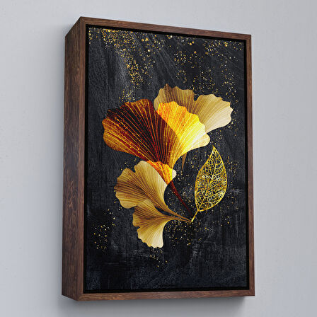 Kahverengi Çerçeveli Modern Tasarım Altın Yapraklar Tablosu