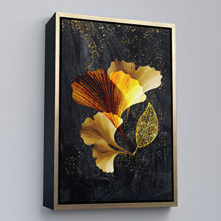 Kahverengi Çerçeveli Modern Tasarım Altın Yapraklar Tablosu