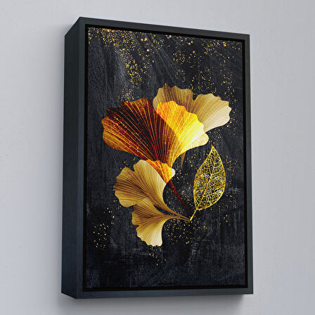 Kahverengi Çerçeveli Modern Tasarım Altın Yapraklar Tablosu