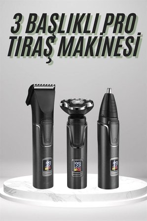 Dijital Göstergeli 3 Başlıklı Tıraş Makinesi Islak Kuru Lazer Öncesi Günlük