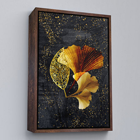 Beyaz Çerçeveli Modern Tasarım Altın Yapraklar Tablosu