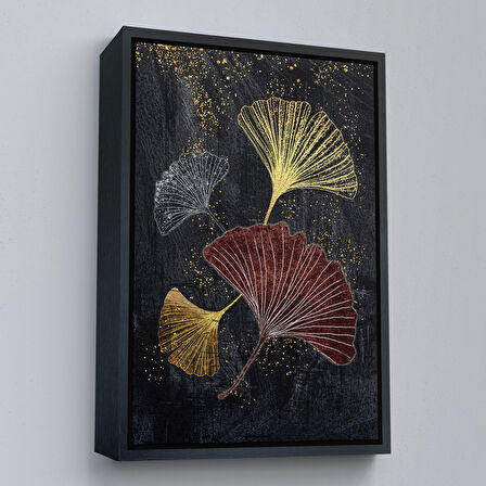 Altın Çerçeveli Modern Tasarım Altın Yapraklar Tablosu