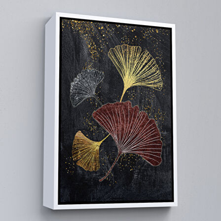 Altın Çerçeveli Modern Tasarım Altın Yapraklar Tablosu