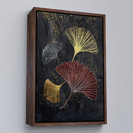 Altın Çerçeveli Modern Tasarım Altın Yapraklar Tablosu