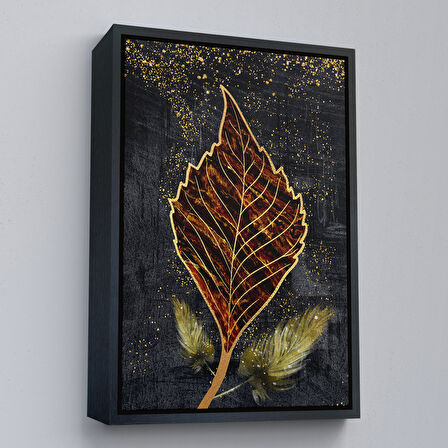 Kahverengi Çerçeveli Modern Tasarım Altın Yapraklar Tablosu