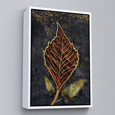 Siyah Çerçeveli Modern Tasarım Altın Yapraklar Tablosu