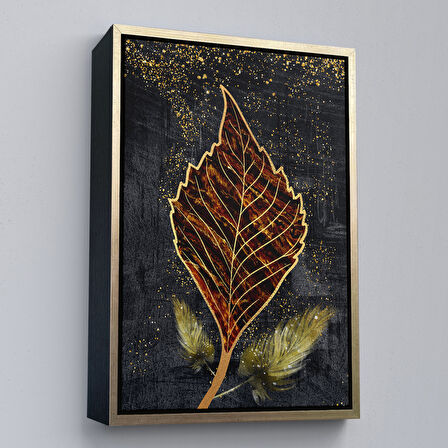 Siyah Çerçeveli Modern Tasarım Altın Yapraklar Tablosu