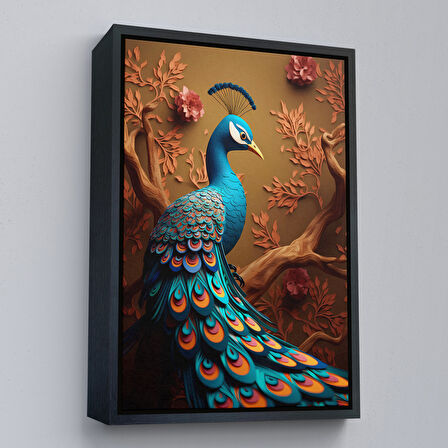 Altın Çerçeveli Modern Tavus KuşuTablosu