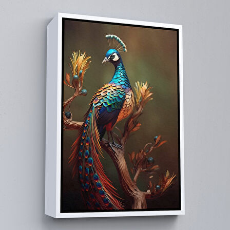 Beyaz Çerçeveli Modern Tavus KuşuTablosu