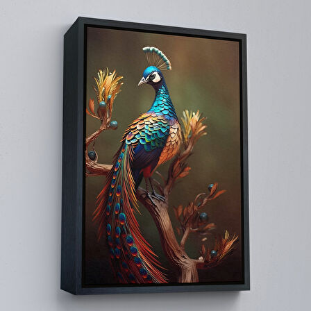 Beyaz Çerçeveli Modern Tavus KuşuTablosu