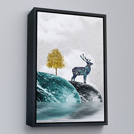 Kahverengi Çerçeveli Modern Tasarım Altın Geyik Tablosu