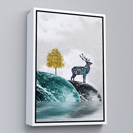 Kahverengi Çerçeveli Modern Tasarım Altın Geyik Tablosu