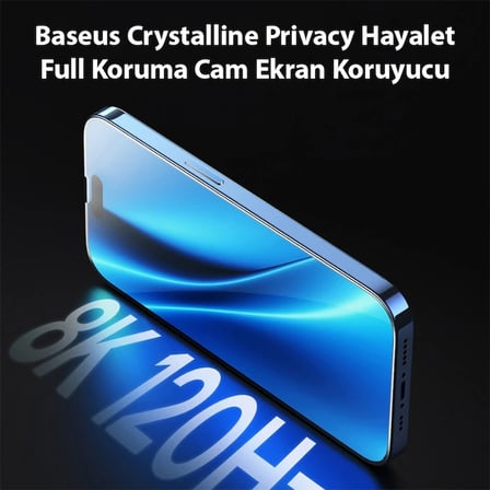 Baseus Crystalline iPhone 15 Pro Max Privacy Hayalet Full Koruma Cam Ekran Koruyucu-(5775) — Renk: Ş