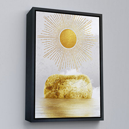 Altın Çerçeveli Altın Güneş Manzarası Tablosu